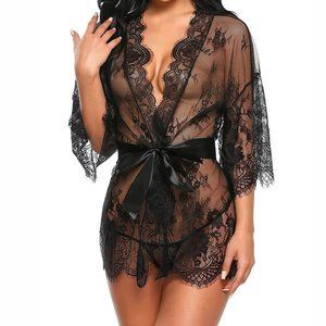 Black lace baby doll kimono robe